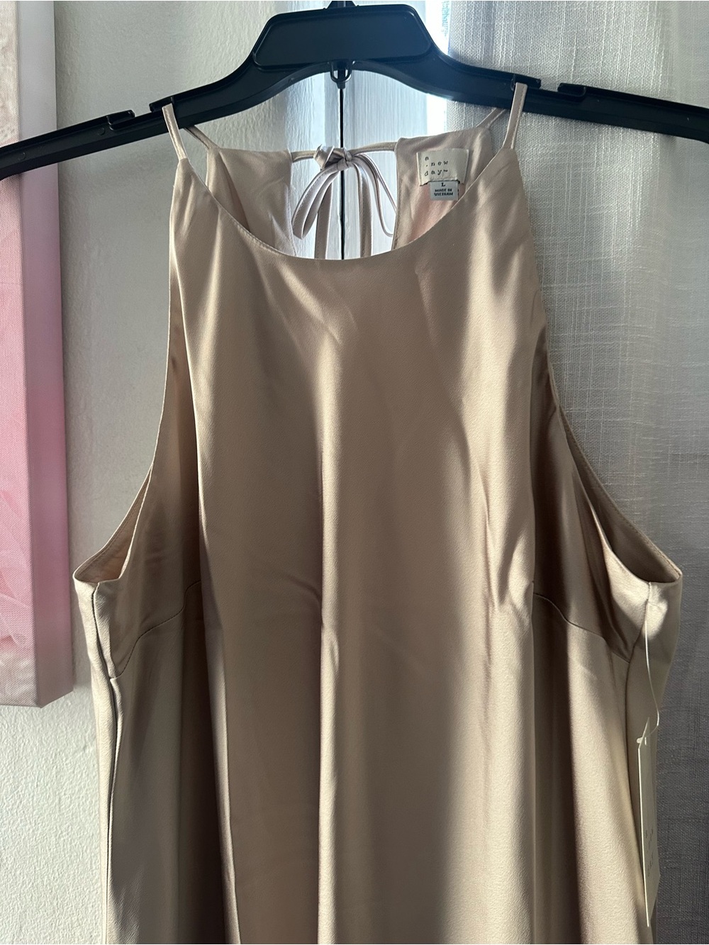 Italina Taupe Backless Satin Halter Dress